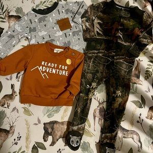 Boys tops and PJs. Outdoors/Camo